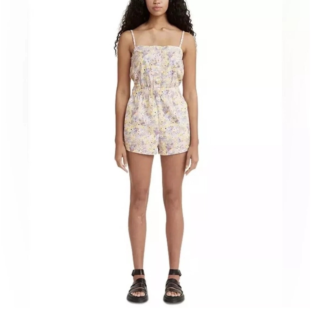 Levi's Women Waterless Colorful Cotton Cinched Sleeveless Short Romper Size L